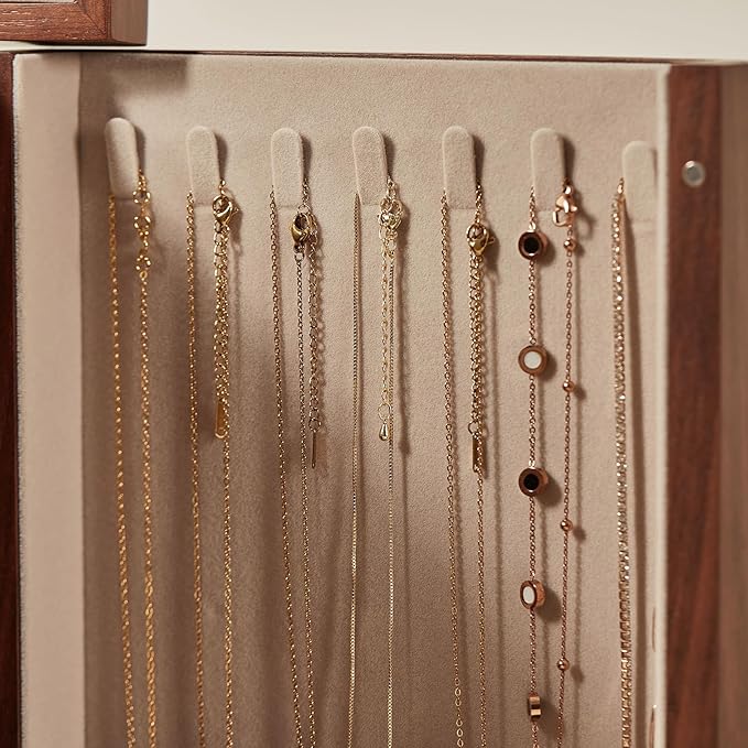 CHOSIN Black Walnut Wooden Jewelry Box, 4-Layer Lockable Organizer with Mirror, Rotatable Ring Holder,Side Doors & Brass Handle, Classical Design for Rings, Necklaces, Earrings, Christmas Gifts