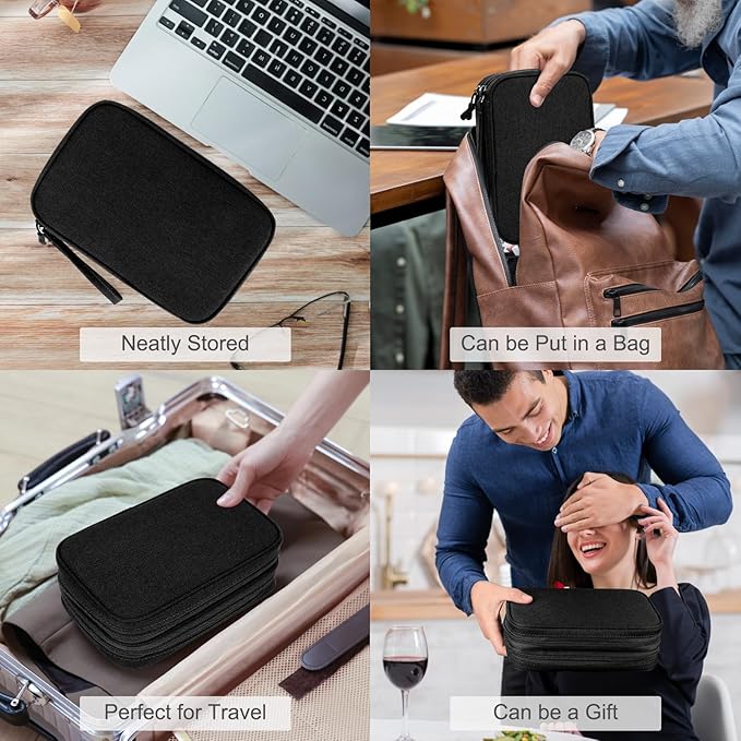 FYY Electronic Organizer, Large Travel Cable Organizer Bag Pouch Electronic Accessories Carry Case Portable Waterproof Double Layers All-in-One Storage Bag for Cable, Cord, Charger, Phone, Black