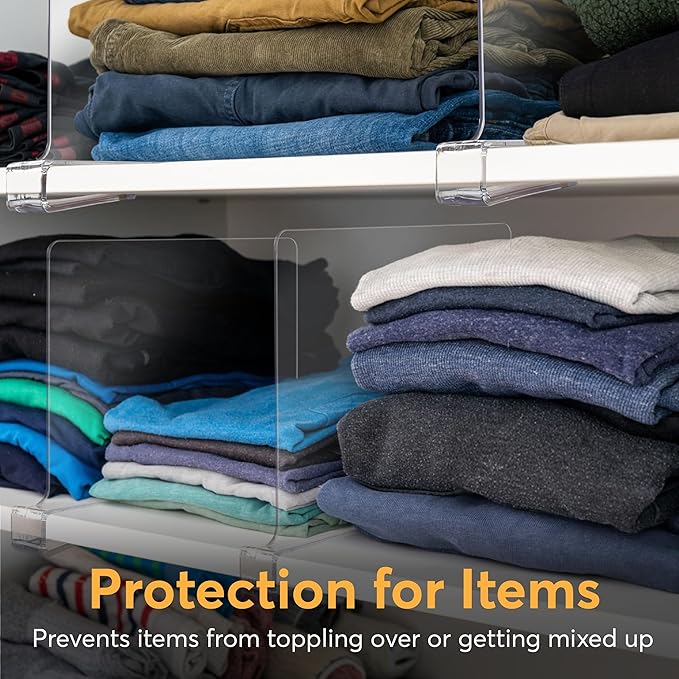10 Pack Acrylic Shelf Dividers for Closet Organization 11x7.9 Inch – Clear Closet Shelf Separators for Purses, Clothes & Sweater Storage – Vertical Bookshelf Dividers for Bedroom, Office & Kitchen