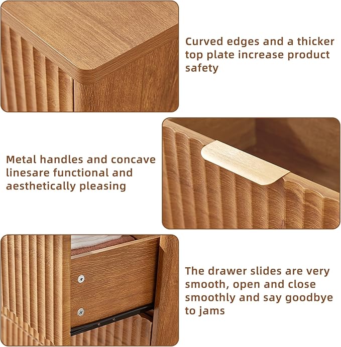LEYAOYAO Fluted 5 Drawers Dresser for Bedroom, 41" Tall Modern Chest of Drawers with Metal Handle, Curved Profile Design,Brown Wood Drawer Organizer for Bedroom, Living Room, Hallway, Entryway