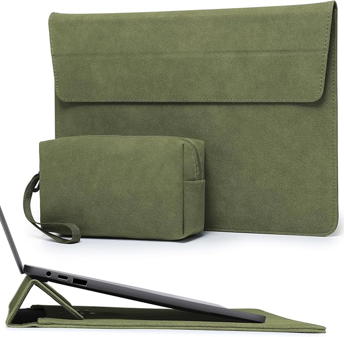 HYZUO 13.3-14 Inch Laptop Sleeve Case Bag with Adjustable Stand for MacBook Pro 14 M5/M4/M3/M2/M1 Pro/Max 2026-2021, MacBook Air/Pro 13.3, 13.8-13.5 Surface Laptop, with Pouch, Olive Green