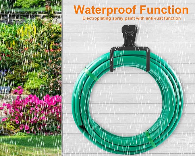 Metal Garden Hose Holder - Heavy Duty Hose Hanger Wall Mounted Water Hose Holder for Outside Yard, Sturdy Hose Reel Hose Hooks for Water Hose, Extension Cords
