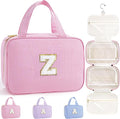 TOPEAST Hanging Toiletry Bag for Women - Travel Toiletry Bag Makeup Bag, Portable Toiletries Travel Bag and Cosmetic Bag Essentials - Letter Z, Pink