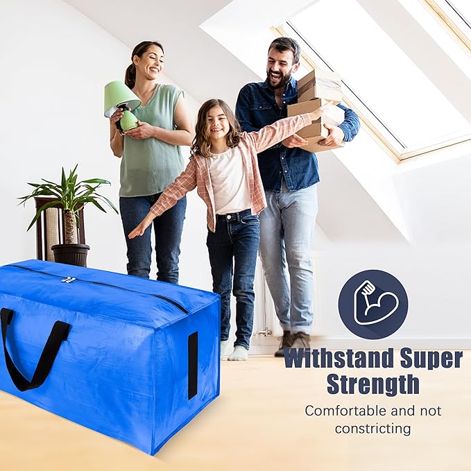 8 Pack Large Strong Moving Bags with Zippers & Carrying Handles - Water-Resistant - Heavy Duty Storage Tote for Space Saving, Fold Flat, Alternative to Moving Box (Sky Blue)