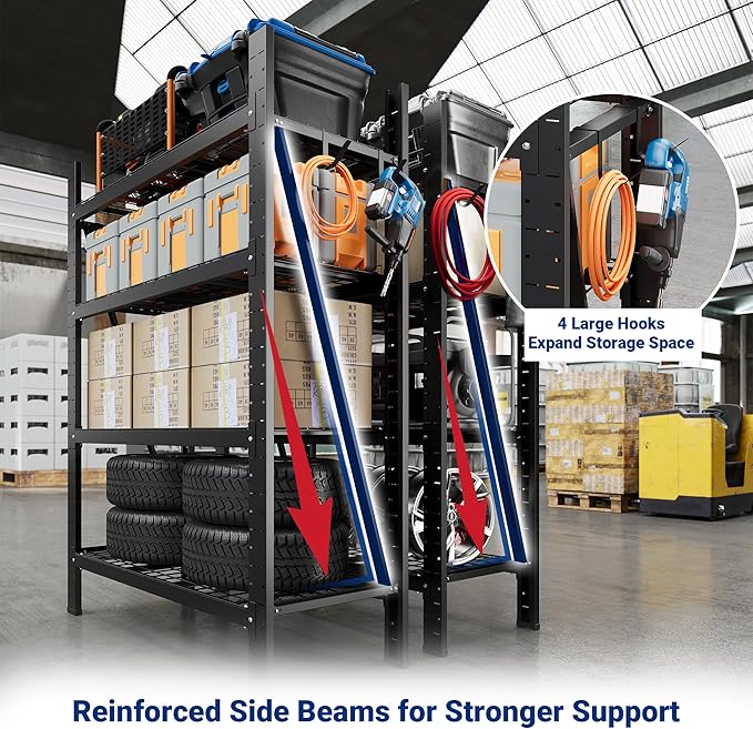 FLEXIMOUNTS 10000LBS 2 Pack Garage Shelving, 4-Tier Heavy Duty Shelving Unit, 23.6" D x 49.6" W x 71" H, Industrial Shelving, Adjustable Storage Shelves for Garage, Basement, Warehouse, Workshop