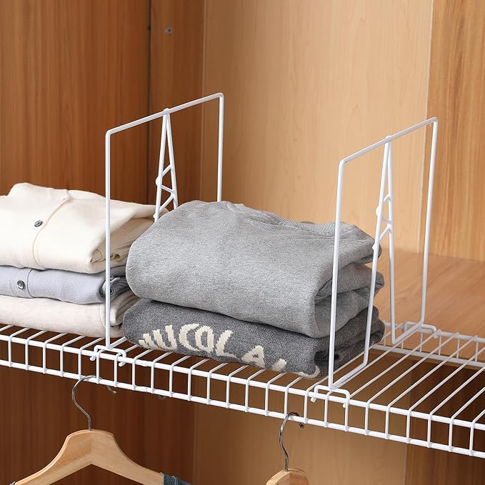 Wire Shelf Dividers - White Closet Organization & Storage Organizer - No Tool Shelf Divider for Wire Shelves - Metal Shelf Accessories – for 12“ Deep Wire Shelves – Tall 12” Height – 12 Pack
