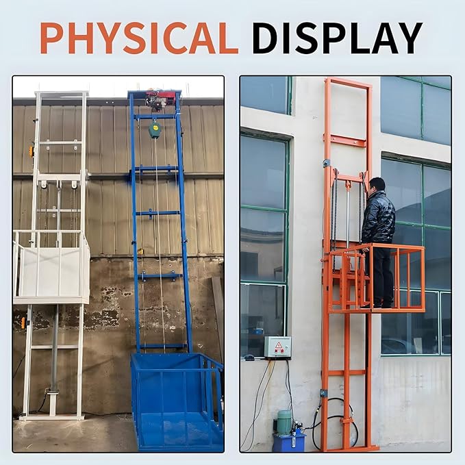1Ton/2200Lbs Load Capacity Electric Lift Platform Table,16FT Lifting Height Hydraulic Lifting Rail Hoist,Wall Mounted Factory Warehouse Home Space Dedicated Freight Elevator