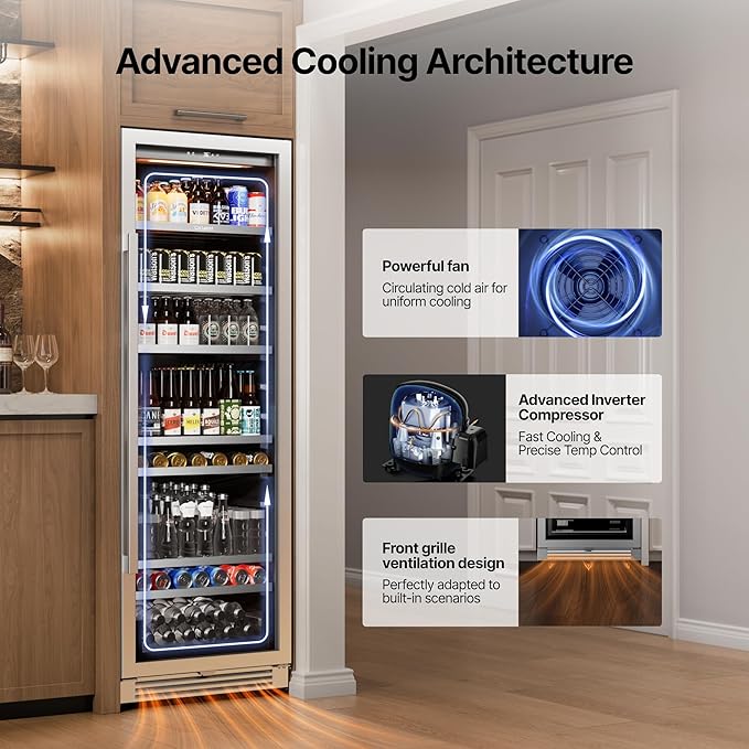 Ca'Lefort Beverage-Refrigerator 24 Inch, Tall Beverage Fridge Cellars Large Bar Drink Cabinet Built-in or Freestanding with Glass Door, Beer Cooler for Bottles and Cans Beer/Soda/Water/Wine