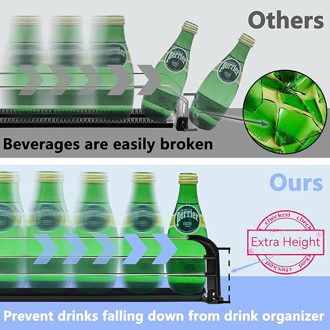 Drink Organizer for Fridge, Soda Can Organizer for Fridge, Self-Pushing Glide Drink Dispenser for Refrigerator-Holds up to 25 Cans Black (5 Rows)