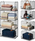 4-Tier Extra Height Stackable Closet Organizer – Foldable Storage Bins for Sweaters, Jeans, and Clothes – Sturdy Iron Mesh Shelves for Neat and Efficient Closet Storage – Black