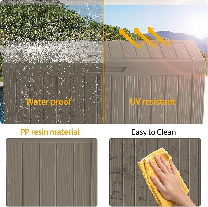 EasyUp 90 Gallon Deck Boxes Waterproof, Outdoor Large Storage Boxes with Lids, Outside Resin Storage Box & Deck Boxes for Patio, Garden Use(Gray)