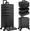 AROUS 5 in 1 Rolling Makeup Train Case Cosmetology Case on Wheels Large Cosmetic Organizer Travel Cart for Hairstylist Artist Nail Beauty Salon Barber,Black