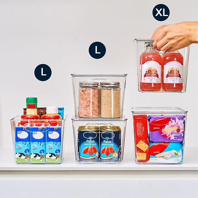 theaoo Clear Storage Bins with Lids Stackable - XLarge Plastic Containers for Pantry Organization and Storage - Perfect for kitchen,Fridge,Laundry Room,Bathroom,Garage,Closet,Cabinet Organizer -8 Pack