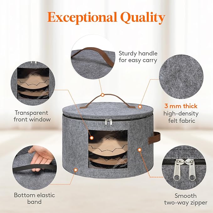 Lifewit Round Cowboy Hat Box for 7 Caps, Large Felt Hat Organizer Bag for Men & Women Storage, Baseball Cap Container with Dustproof Lid for Travel, Foldable 16.5" D x 10.6" H Carrier, 2 Pack, Gray