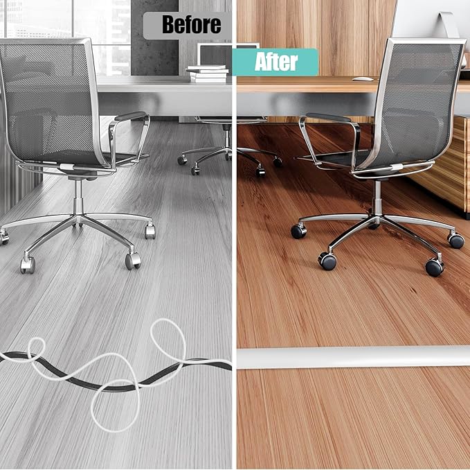 Floor Cord Cover Self Adhesive Cord Hider,20FT Cable Management, Extension Strip Protector for Wires, Prevent Cable Trips for Offices, Gyms, Exhibitions Cavity:0.39"(W) x 0.27"(H) White