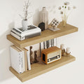 Floating Shelves for Wall, 27.5 Inch Bathroom Shelves Set of 2, Rustic Wood Wall Shelf with Invisible Brackets for Books|Storage|Decor, 8 Inch Deep Floating Shelf for Bedroom|Kitchen, Oak