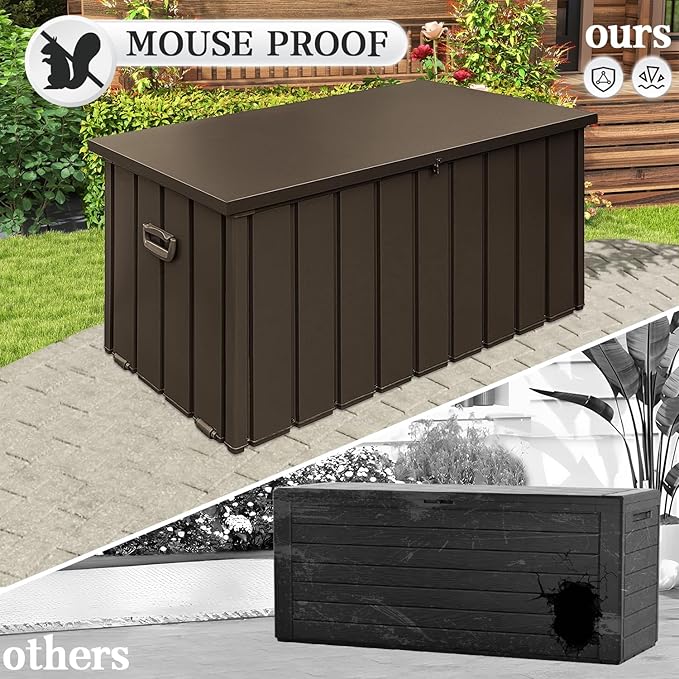 Domi 100 Gallon Metal Deck Box Waterproof, Outdoor Storage Box with Lock Wheels Side Handles Outside Storage Box for Patio Cushions, Shoes & Pool Tools