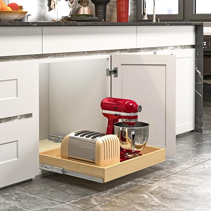 ALINE FURNITURE Pull Out Drawers for Cabinets Birch Wood, 12" W X 21" D Soft Close Slide Out Shelves for Kitchen Cabinets, Pullout Drawer for Pantry Cabinet Organizer