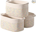 DUHEL Cotton Rope Woven Storage Basket, Used for Baby Hamper Toy Organizer, Gift Baskets Empty,Kids Laundry Basket,Baby Blanket Basket. Size 15x10x8.7 Inches. (White&Colored Stitching-3Pcs)