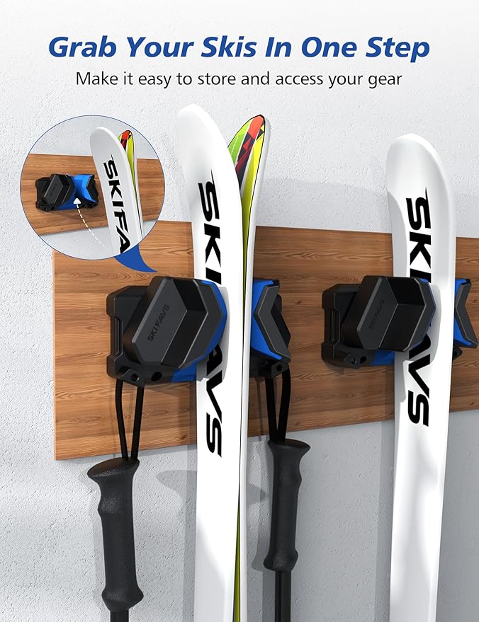 Ski & Snowboard Wall Rack, Ski Wall Mount & Ski Rack Wall Mount for Garage Space-Saving, Winter Gear Organizer, Fits Any Ski or Snowboard, Nonslip Ski Holders, Garage Organization, 2 Pack