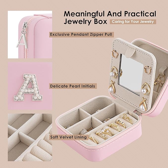 Birthday Gifts for Her, Initial Jewelry Box, Small Travel Jewelry Organizer, Graduation & Bridesmaid Gifts