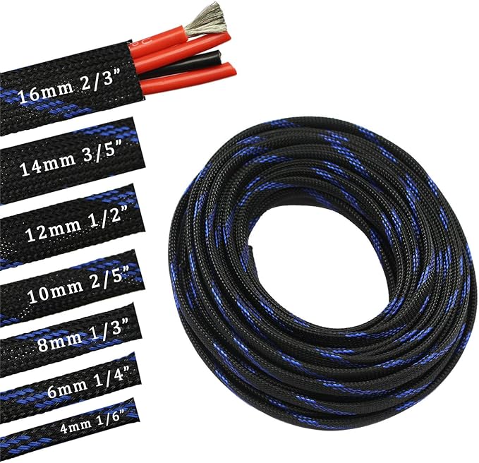 30ft PET Expandable Sleeving Wire Cable Sleeve (2/5" Steel Blue&Black 30ft)