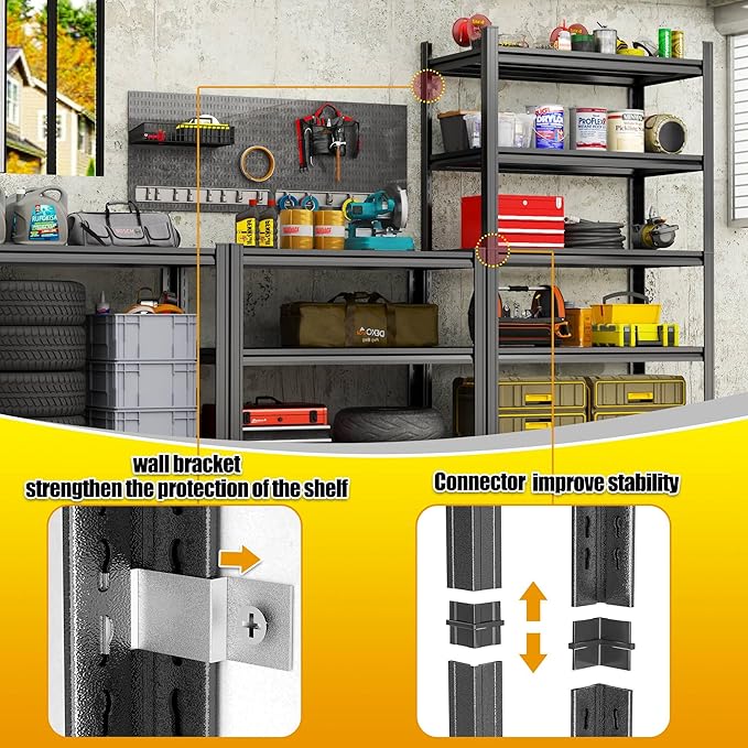 5Tier Storage Shelves, Garage Metal Shelving Unit,32''W*14''D*72''H Adjustable, Double-Layer Column with Reinforced Ribs, Heavy-Duty, Capable of Bearin 3020 lbs for Garage, Warehouse, Kitchen