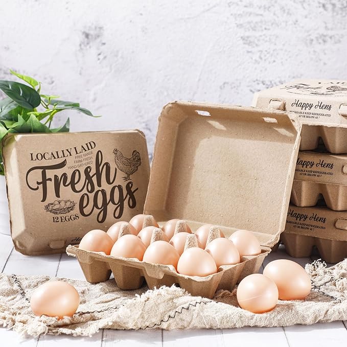 Zhanmai 50 Pcs Natural Paper Pulp Egg Cartons Blank Bulk 12 Count Dozen Vintage Classical 3 x 4 Style Square Chicken Cardboard Egg Tray Holder for Family Farm Market Storing(Stylish)