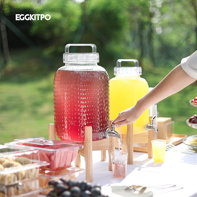 EGGKITPO 1.5 Gallon Polycarbonate Drink Dispensers for Parties 304 Stainless Steel Spigot Lemonade Dispenser with Stand Holloween Water Dispenser for Wedding Sun Tea Jar BPF FREE