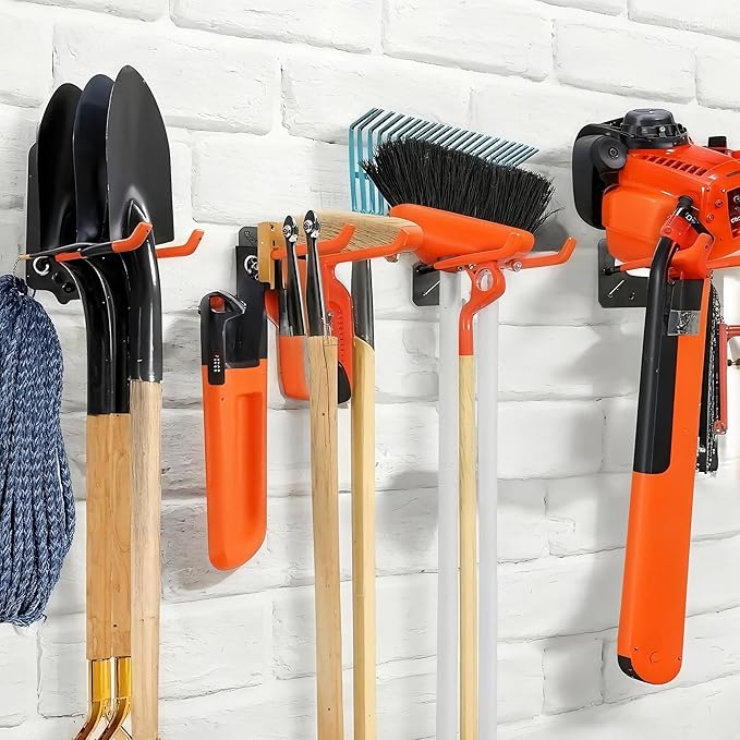 Garage Hooks Heavy Duty 12 Pack, Steel Garage Storage Hooks, Tool Hangers for Garage Wall Utility Wall Mount Garage Hooks and Hangers with Anti-slip Coating for Garden Tools, Ladders, Bulky Items (12)