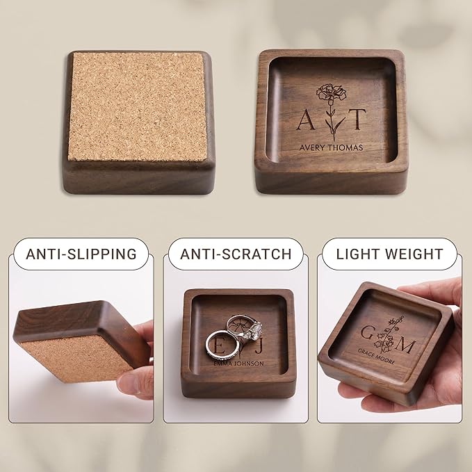 Walnut Wood Ring Holder (Customize), Engraved Jewelry Dish and Storage Tray, Personalized Gift for Her, Valentine’s Day Gift