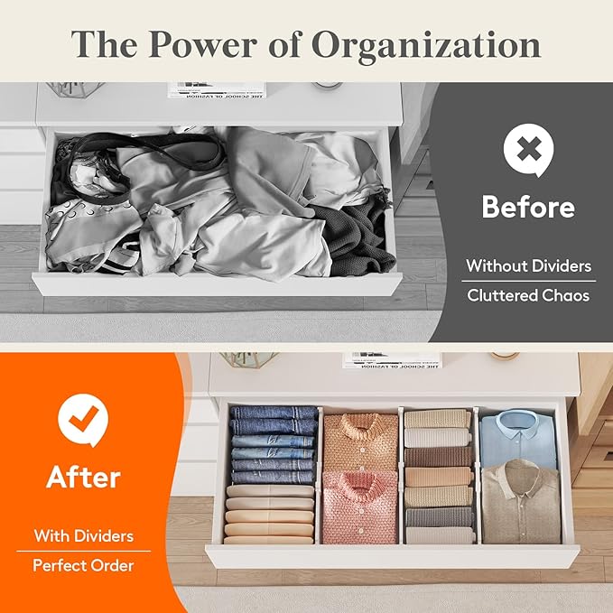 Lifewit 5" Tall 12 Pack Deep Drawer Dividers, 11.5-18.5" Expandable Drawer Divider for Clothes, White Dresser Drawer Storage Organizers, Clothing Drawers Separators for Dresser, Kitchen, Bedroom