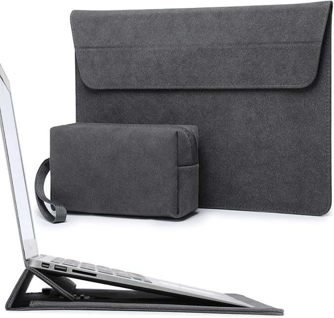 HYZUO 15 Inch Laptop Sleeve with Adjustable Stand Feature for MacBook Air 15 M4 A3241 M3 A3114 M2 A2941 2025-2023, MacBook Pro 15, 15" Surface Laptop 7/6/5/4, with Carrying Pouch, Space Gray