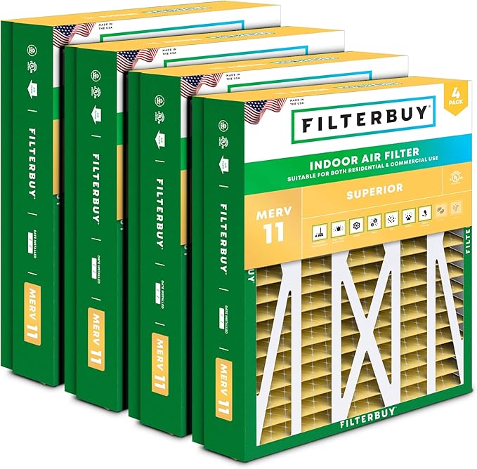 Filterbuy 21x27x5 Air Filter MERV 11 Superior Pet & Allergy Defense (4-Pack), Pleated HVAC AC Furnace Filters for Trane Perfect Fit & American Standard (Actual Size: 20.56 x 26.13 x 4.97)