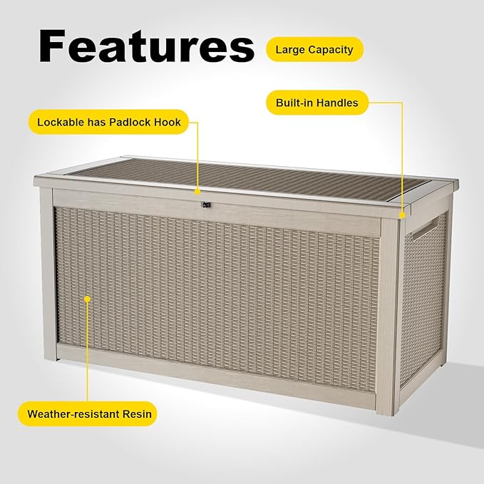 EasyUp 320 Gallon Outdoor Storage Box Waterproof, UV Resistant Resin Deck Box with Hydraulic Rod, Reinforced Stability for Patio, Garden, Rattan Gray