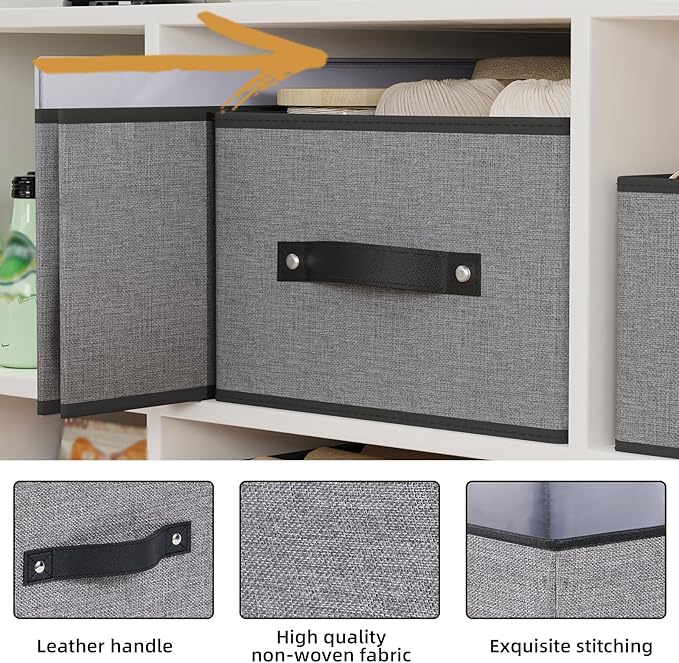 Storage Baskets with Handles, Fabric Drawer Organizers, Storage Bins for Shelves Bedroom Laundry, 18.5 × 11 × 7.9 Inch, Gray, 2-Pack