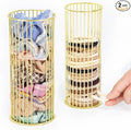 Gold Metal Hair Ties Holder Organizer – Stylish Scrunchie Stand with Side Opening for Easy Access – Countertop Hair Elastics Storage for Women & Girls, Set of 2 (Large & Small)