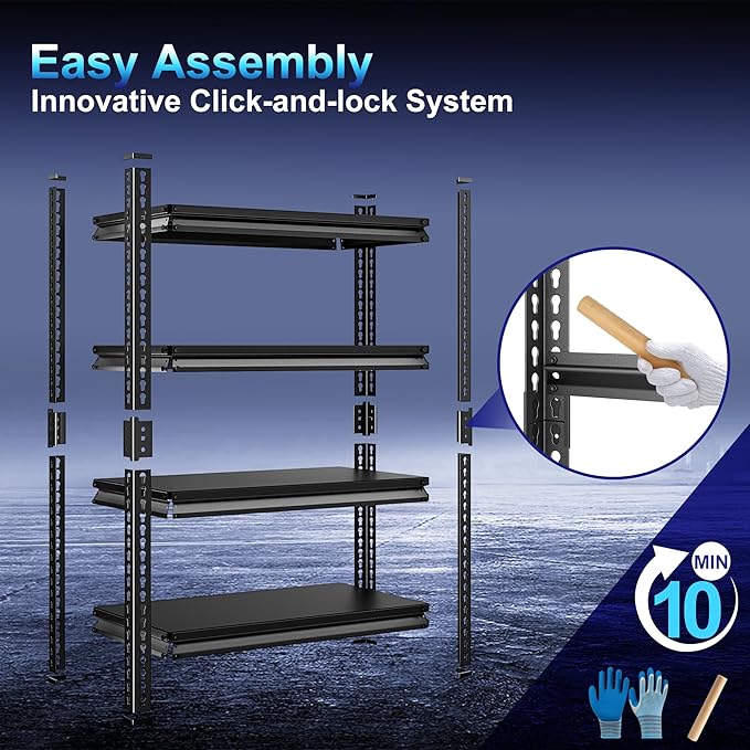 Heavy Duty Garage Shelves - 40''W 1,680Lbs Steel Metal Adjustable Utility Industrial Storage Shelving Rack Units for Warehouse Basement 4 Tier Black 39.3" W x 15.7" D x 62" H
