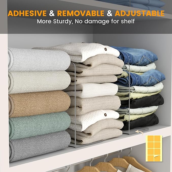OKPOW Shelf Dividers for Closet Organizer: 12 Inch Tall Acrylic Clear Closets Organization Storage for Sweater Clothes Bag Purse Towel - 12 Pack Adjustable Plastic Vertical Separators for Wood Cabinet