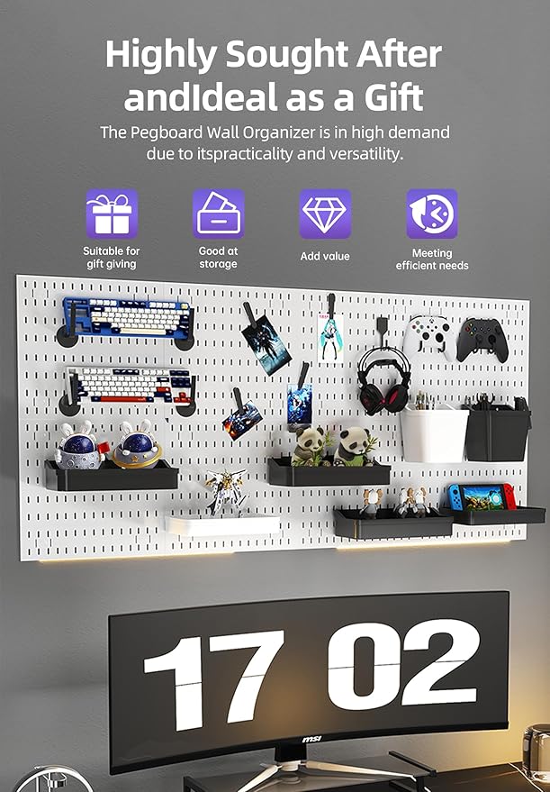 Revamp Your Space With A Versatile Pegboard Kit - Effortlessly Organize Home, Office, And Gaming Setup With Customizable Hanging Solutions (White)