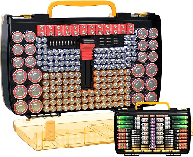 ALCYON Large Capacity 269 Battery Organizer Storage Case with Tester, Double-Side Battery Holder Container for AA AAA AAAA C D 9V Lithium 3V CR123 CR1632 18650 Batteries(Box Only) (Black)