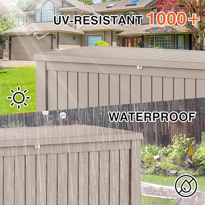 180 Gallon Outdoor Storage Box Waterproof Lockable Resin Deck Box Large, Patio Storage Bin for Pool Accessories Cushion Furniture, Garden Tools, UV-Resistant Outside Delivery Grey