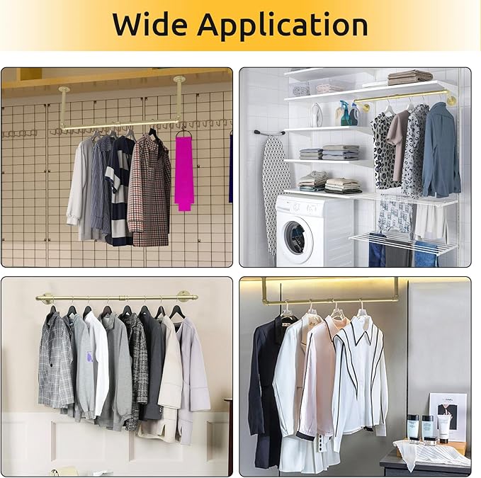 2 Packs Gold Industrial Pipe Clothes Rack,36 inch Pipe Garment Rack Hanging Rod Bar for Closet Storage,Laundry Room Up to Max Load 135lbs