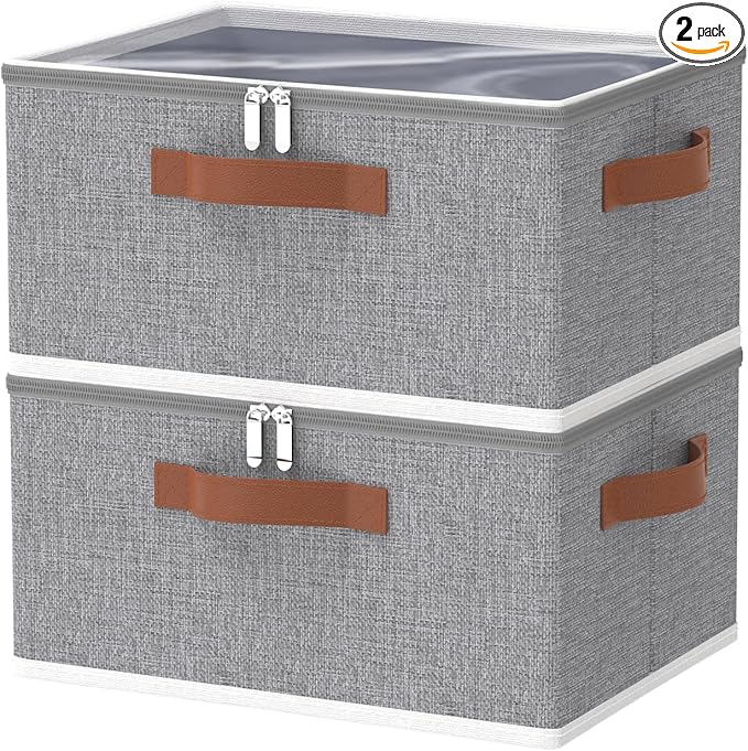 OUTBROS Clothes Storage Boxes with Lid, Large Foldable Bags, Wardrobe Organiser with Handle and Zipper, Used for storing blankets, pillows, 15.7 x 11.8 x 7.9 inch, 2-Pack
