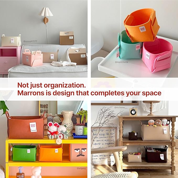 Collapsible Felt Red Storage Bin Mini 3.9"x3.9"x3.9" – Foldable Basket with Handles for Closet, Toy Storage, Laundry Room Organization, Decorative Storage Bins for Shelves, Nursery Storage