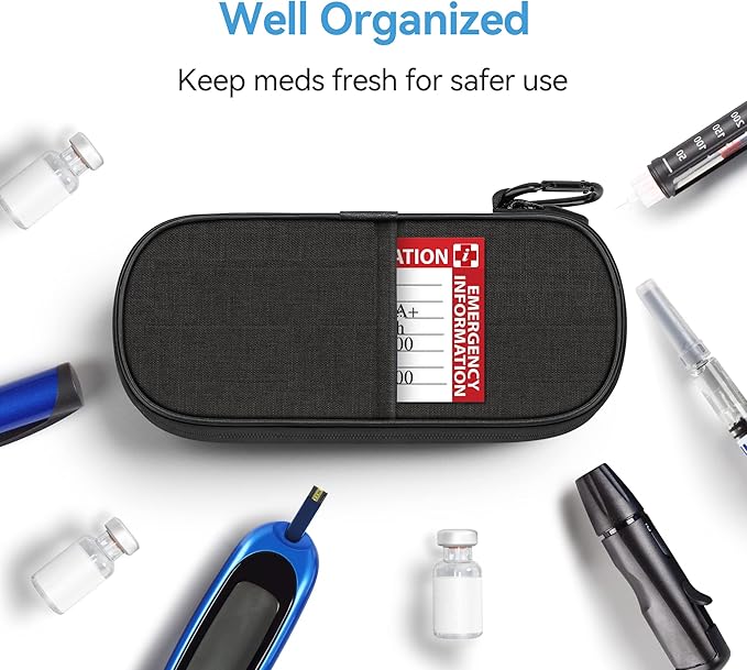 Insulin Pen Cooler Travel Case Diabetic Medication Insulated Cool Organizer with 2 Reusable Ice Packs for Insulin Pen and Other Diabetic Supplies, for the Daily Life and Trip(Black)