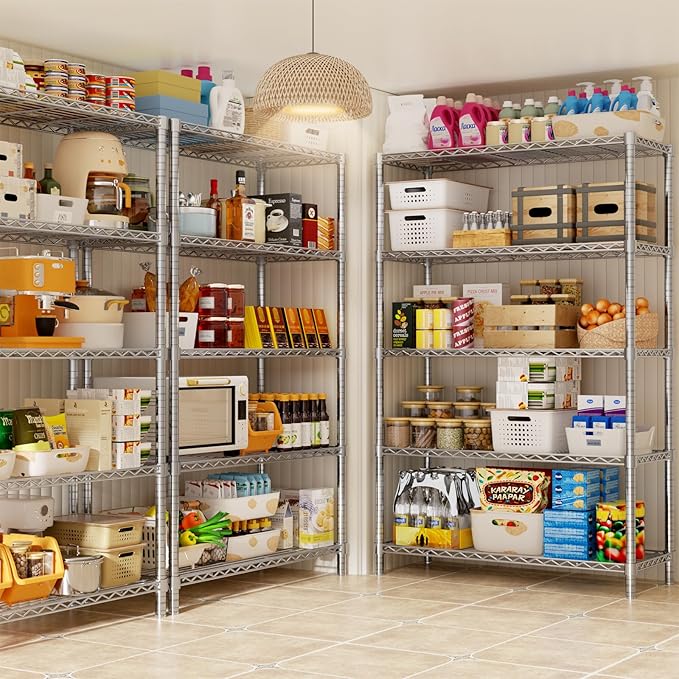 Storage Shelves, 3 PCS 36" L x 14" W x 72" H Heavy Duty Garage Wire Shelving Unit Loads 1750LBS, 5-Tier Adjustable Metal Industrial Utility Shelf Rack for Kitchen, Laundry Room, Basement