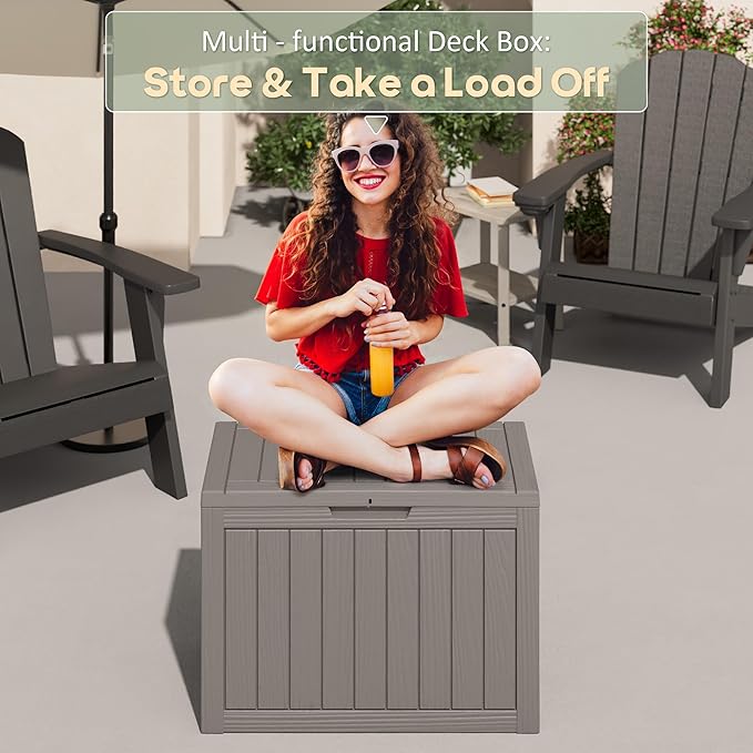 40 Gallon Outdoor Storage Deck Box Waterproof,Garden Tool,Backyard Cushion,Poolside Storage,Small Delivery Boxes for Outside,UV-Resistant & All-Weather,Wood-like Striped Gray