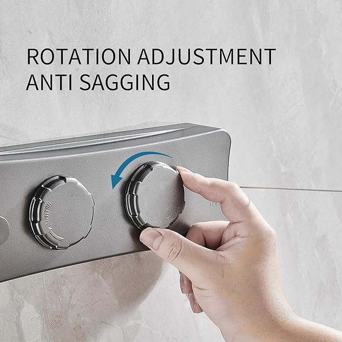 JOOM Retractable Clothesline Heavy Duty Clothes Drying Laundry Line Wall Mounted Easy Hanging Clothes Drying Laundry Line Retracting Hanging Lock to Prevent Sagging (Two line,Grey)