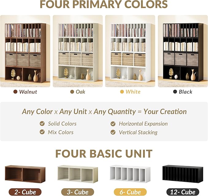 IOTXY DIY Modular Cube Bookcase - CubeXY Customizable Stackable Expandable Basic Shelving Units, 6-Cube Wooden Open Bookshelf with Removable Shelves for Books Organizer, Oak